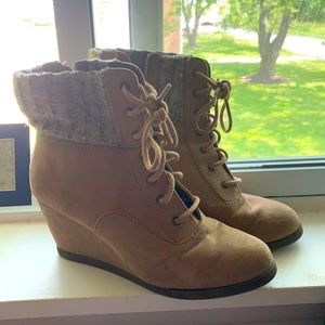 SO brand, tan, high heel boots. Size 7 Women’s